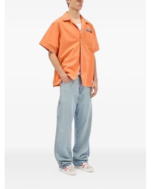 MSGM Orange Button Frayed Shirt for men