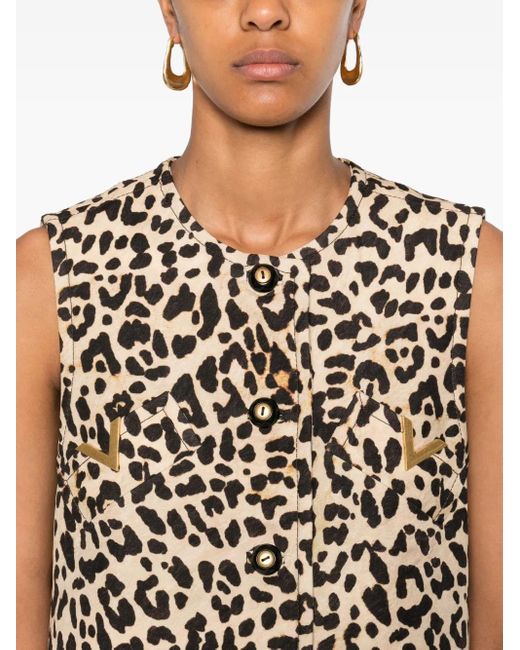 Valentino Garavani White Leopard Print Button-Fastening Jacket