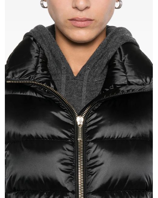 Moorer Black Quilted Zip-Front Coat