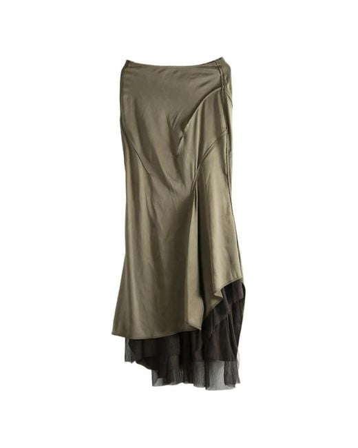 Yehuafan Green Ruffled Midi Skirt