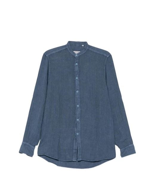 Daniele Alessandrini Blue Band-Collar Long-Sleeve Shirt for men