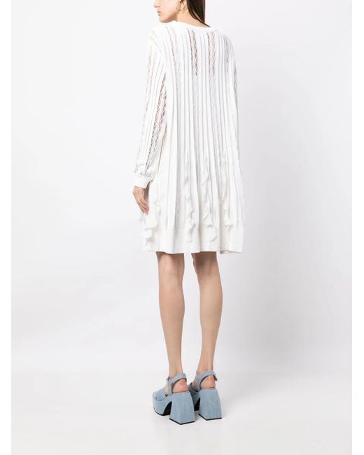 Ports 1961 White Flutter Knitted Long-Sleeve Dress