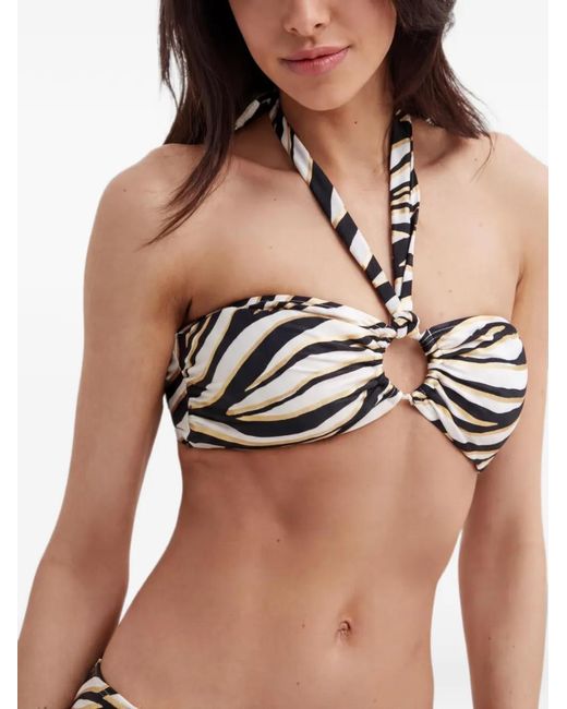 MICHAEL Michael Kors Black Zebra-Pattern Ring-Detail Bikini Top