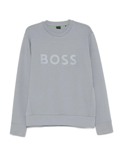 Boss Gray Logo-Embellished Crew-Neck Sweatshirt for men