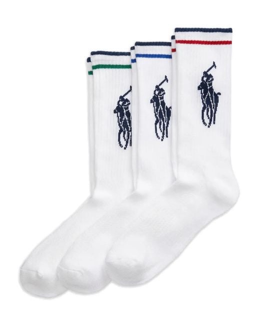 Polo Ralph Lauren White Big Pony Socks (Pack Of Three) for men