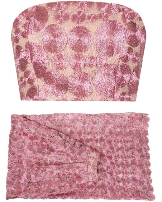 Olympiah Pink Polka Dot-embroidered Semi-sheer Evening Set