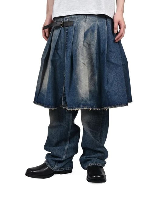 Domenico Orefice Blue Pleated Distressed-Effect Midi Skirt for men