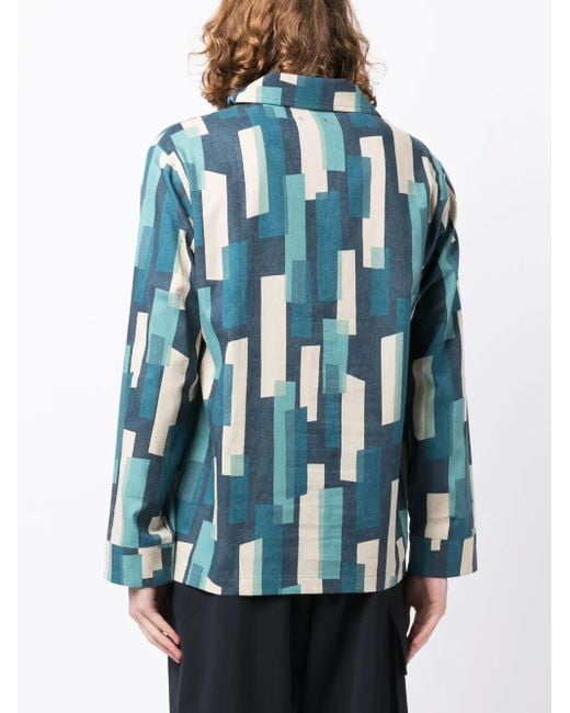 Clot Blue Geometric-Print Button-Up Shirt for men
