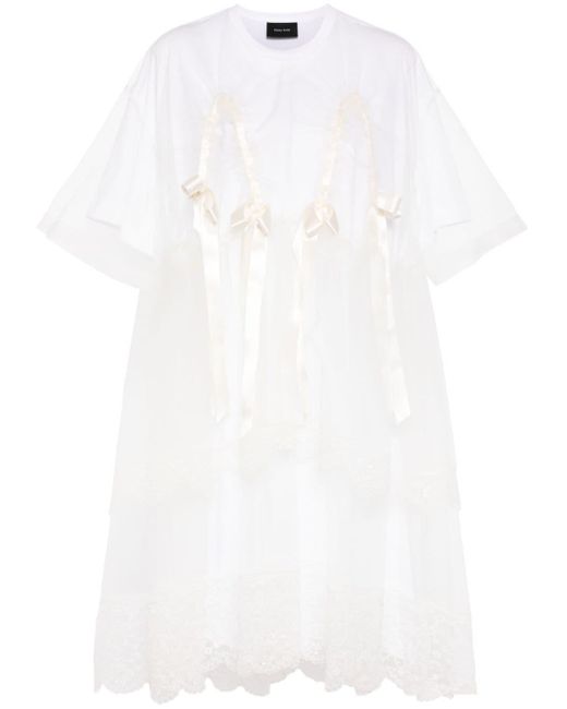 Simone Rocha White Bow-embellished Tulle-overlay Dress