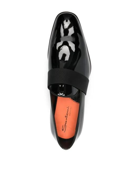 Santoni Black Patent-Finish Leather Loafers for men