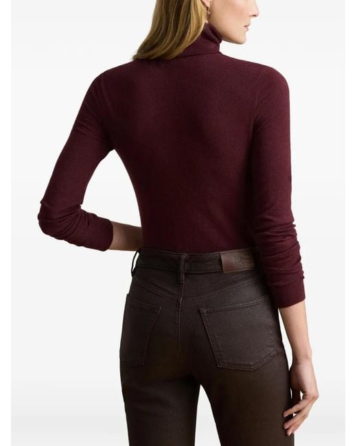 Ralph Lauren Purple Logo-Plaque Ribbed-Turtleneck Top