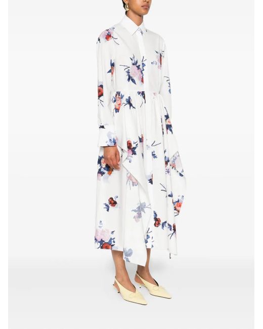Erdem White Floral-Print Midi Dress