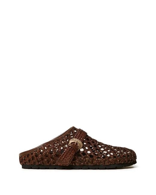 Twinset Brown Woven Buckled Mules