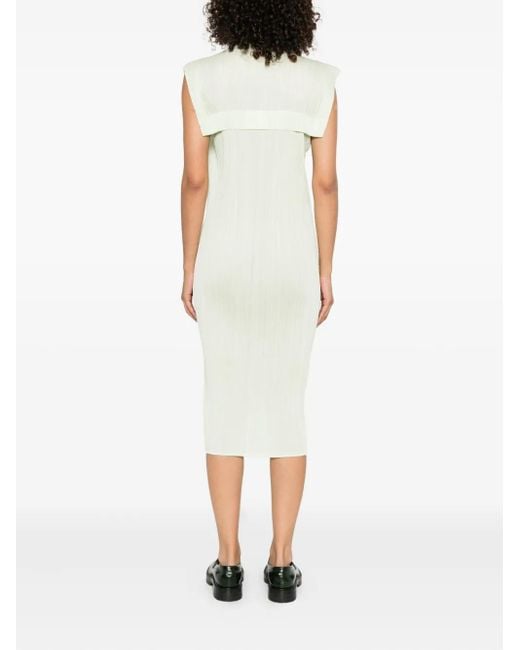 Pleats Please Issey Miyake White Mock-Neck Midi Dress