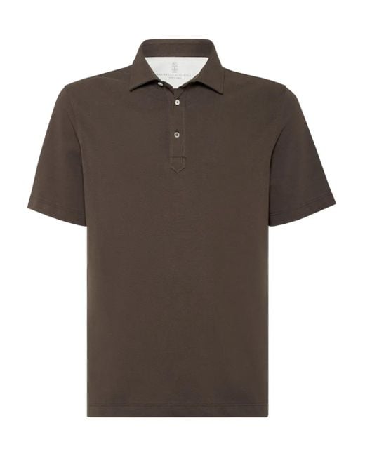 Brunello Cucinelli Poloshirt Aus Piqué in Brown für Herren
