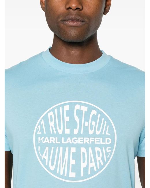 Karl Lagerfeld Blue Logo-Tape Cotton T-Shirt for men