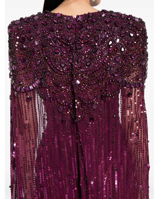 Robe Du Soir Effet Cape En Tulle À Sequins Et À Ornements Lotus Jenny Packham en coloris Purple