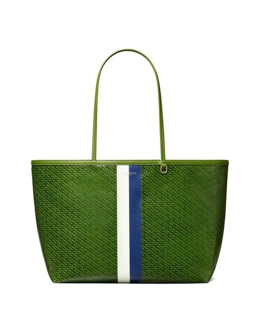 Tory Burch Green Racer Tote Bag