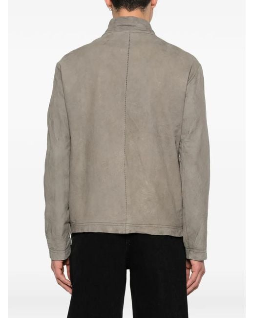 Giorgio Brato Brown Stand-Up-Collar Leather Jacket for men