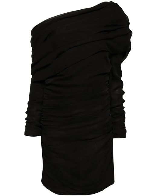 Saint Laurent Black Ruched-Detailing Silk Dress