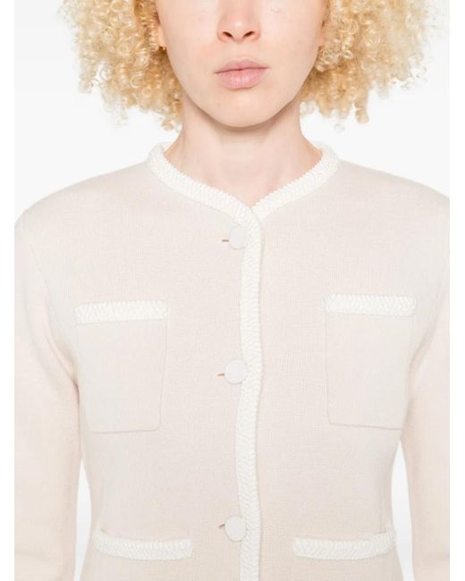 Forte_forte White Pocket-Trimmed Button Cardigan