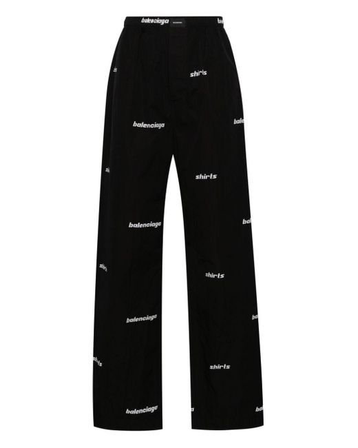 Balenciaga Black Logo-print Cotton Trousers for men