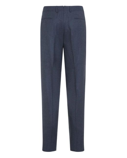 Zegna Blue Pleated Wool Trousers for men