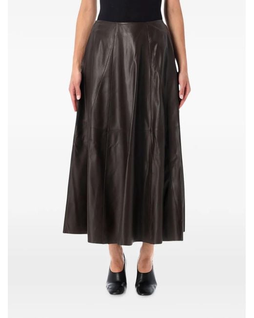Arma Black Eleni Leather Pleated Midi Skirt