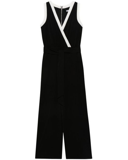 DKNY Black V-neck Wide-leg Jumpsuit