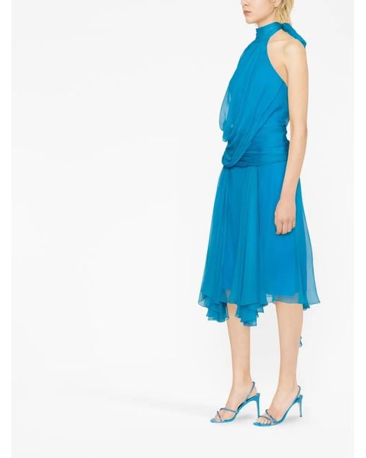 Alberta Ferretti Blue Draped Asymmetrical-Hem Dress