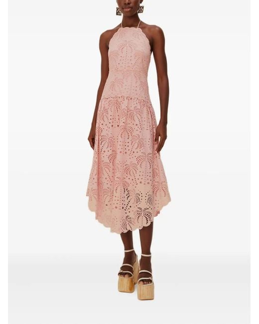 Farm Rio Pink Eyelet Halterneck Midi Dress
