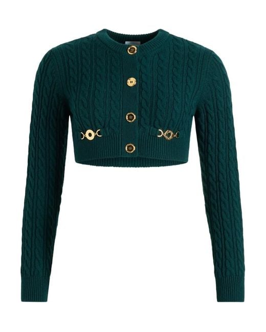 Patou Green Cable-Knit Buttoned Cardigan