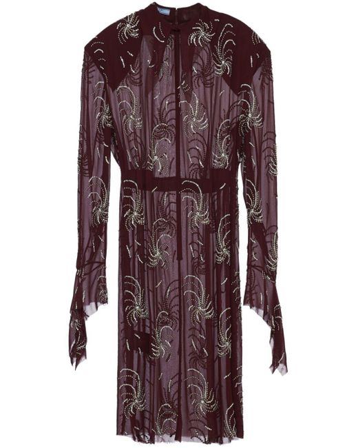 Prada Purple Embroidered Georgette Dress