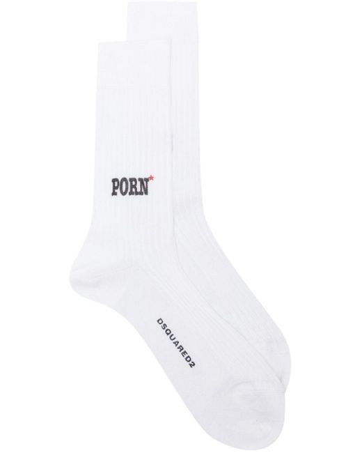 DSquared² White Ribbed Cotton Crew Socks for men