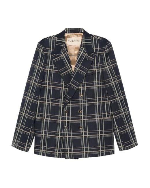 Valentino Garavani Checked double-breasted blazer in Gray für Herren