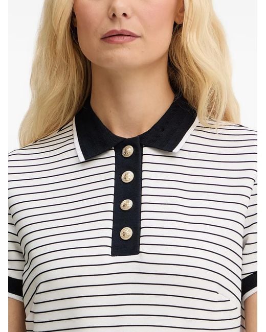 Guess White Striped Button-Up Polo Shirt