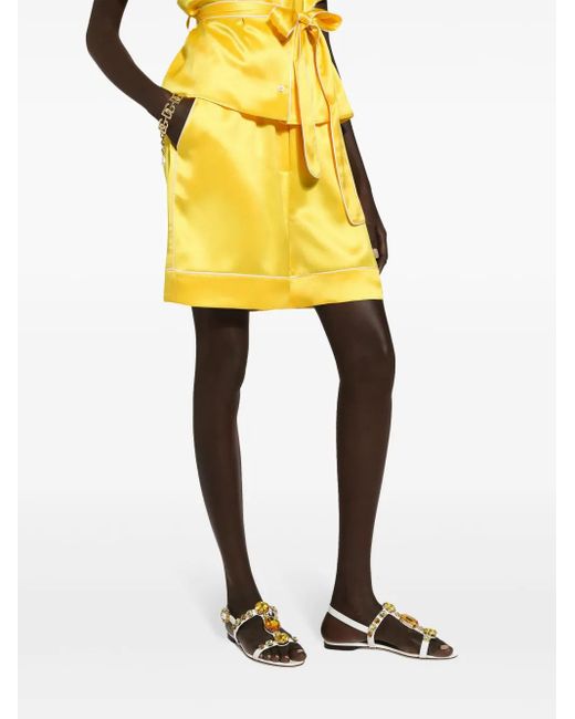 Dolce & Gabbana Yellow Lemon Silk Shorts