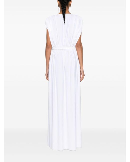 Norma Kamali White Belted Column Maxi Dress