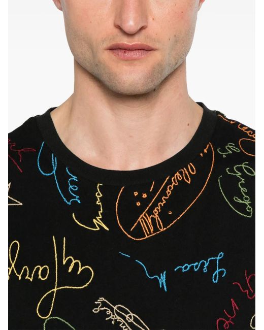 Bode Black Signature Scrawl T-Shirt for men