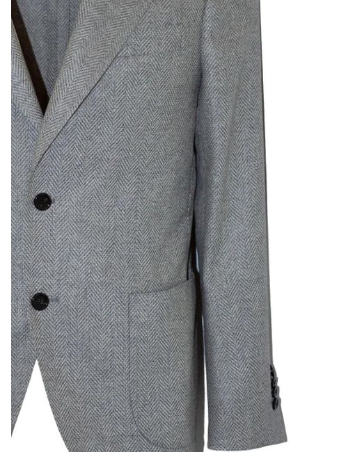 Lardini Blue Herringbone Brooch-Detail Blazer for men
