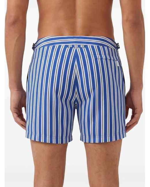 Tom Ford Blue And Lightweight Nylon Swim Shorts With Regimental Striped Print And Waist Straps for men