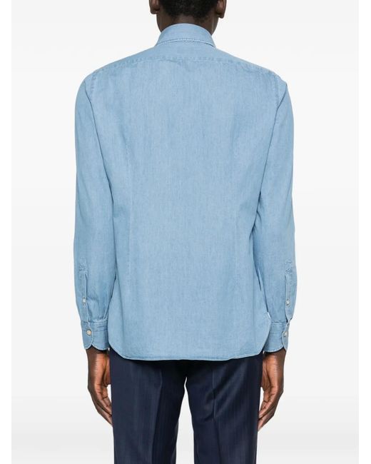 Luigi Borrelli Napoli Blue Button-Fastening Shirt for men