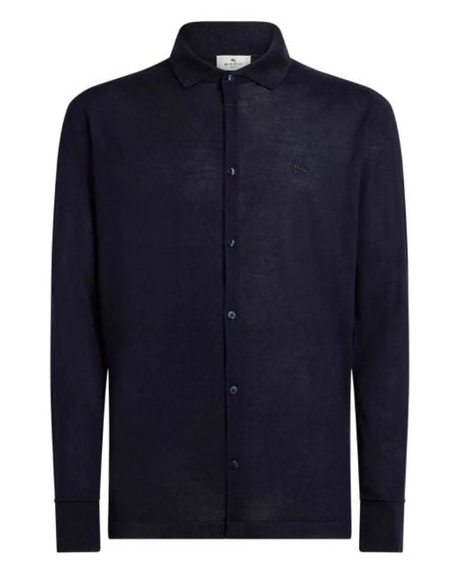 Etro Blue Cashmere-Silk Embroidered Cardigan for men