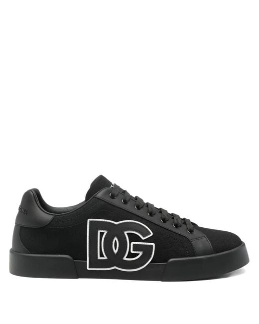 Dolce & Gabbana Black Logo-Plaque Low-Top Sneakers for men