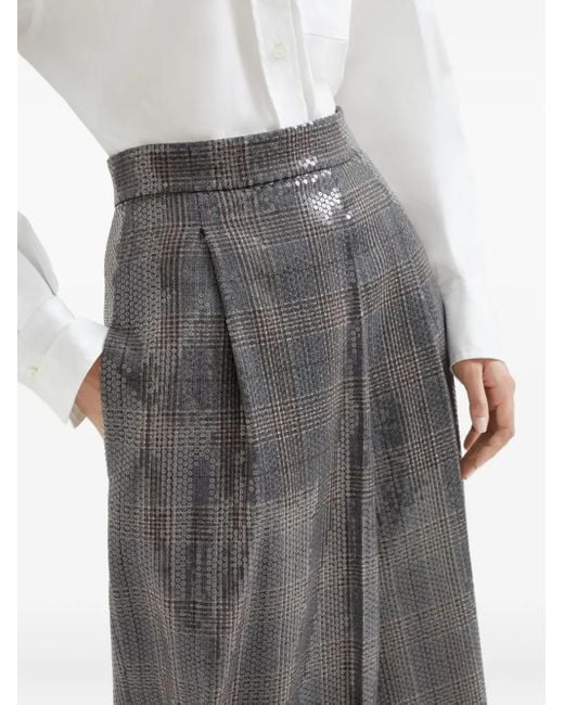 Brunello Cucinelli Gray Sequin-Embellished Long Skirt