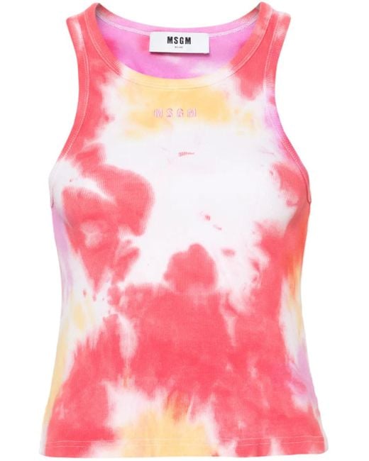 MSGM Pink Tie-Dye Ribbed Tank Top