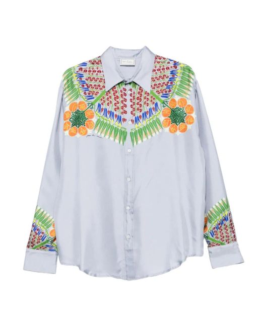 Pierre Louis Mascia White Floral-Print Long-Sleeve Shirt