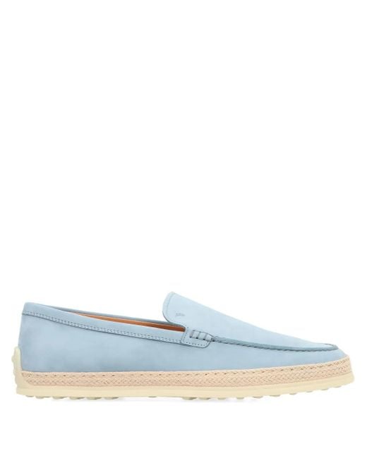 Tod's Blue Gomma Suede Sole Leather Loafers