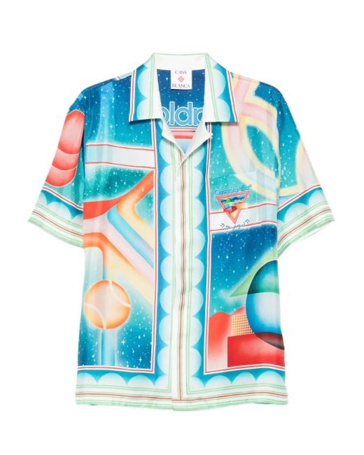 Casablanca Blue Galaxy Court Geometric-print Silk Shirt for men