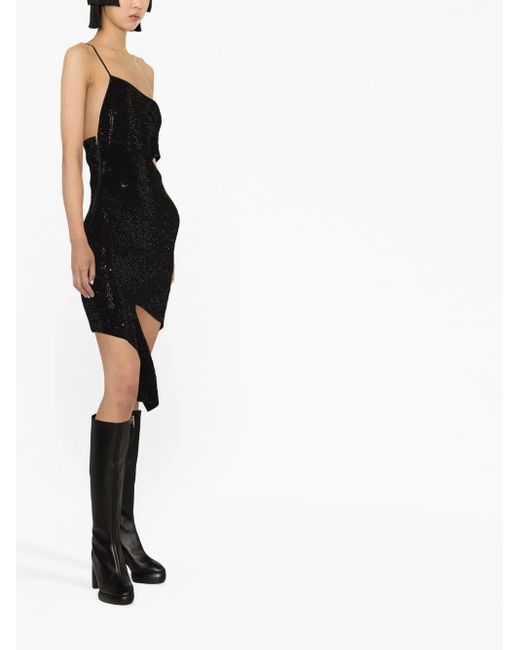 ANDREADAMO Black Rhinestone-Embellished Minidress